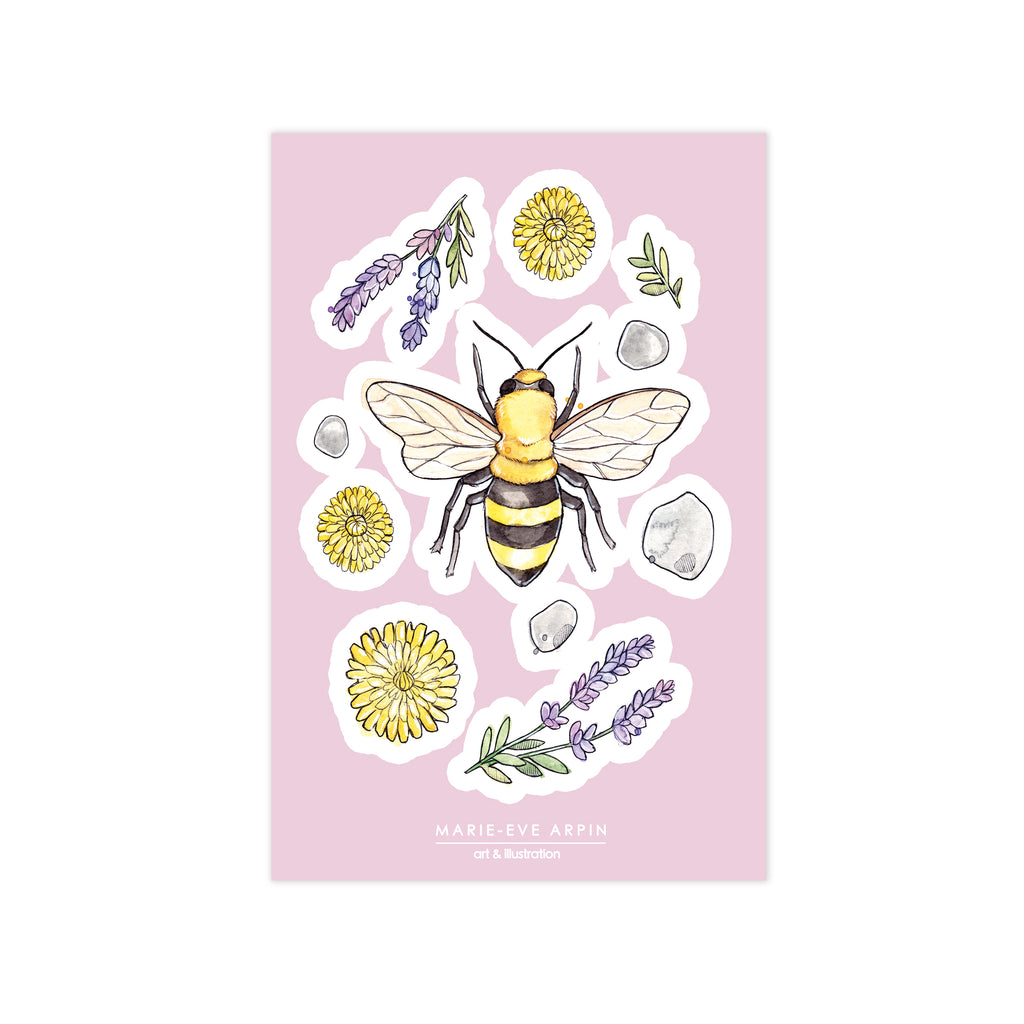 FEUILLE D'AUTOCOLLANT - 4 x 6 pouces -Abeille / MARIE-ÈVE ARPIN