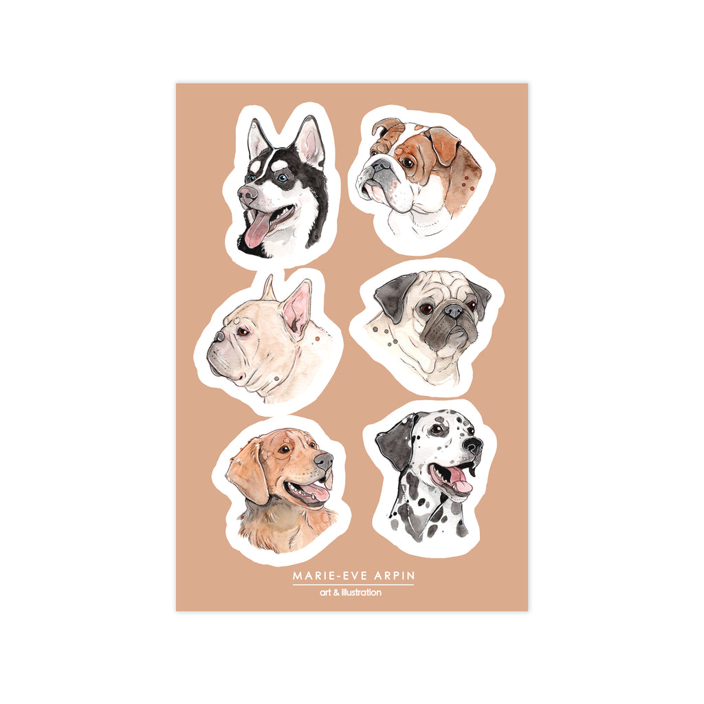 FEUILLE D'AUTOCOLLANT - 4 x 6 pouces - Chiens / MARIE-ÈVE ARPIN