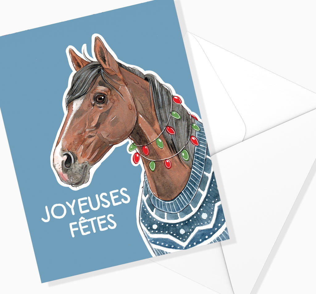 Carte de NOËL - Cheval - Bleu / MARIE-ÈVE ARPIN