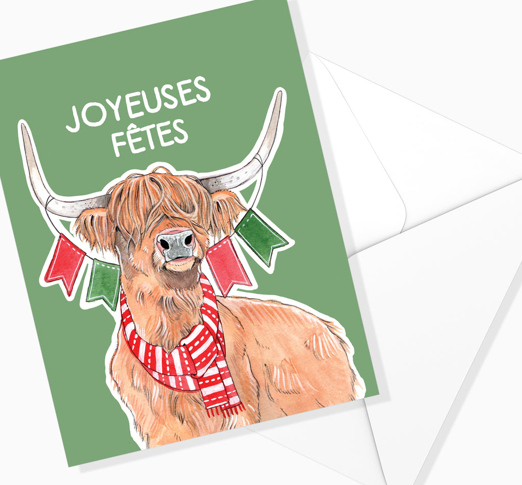 Carte de NOËL - Vache - Vert - Joyeuses Fêtes / MARIE-ÈVE ARPIN