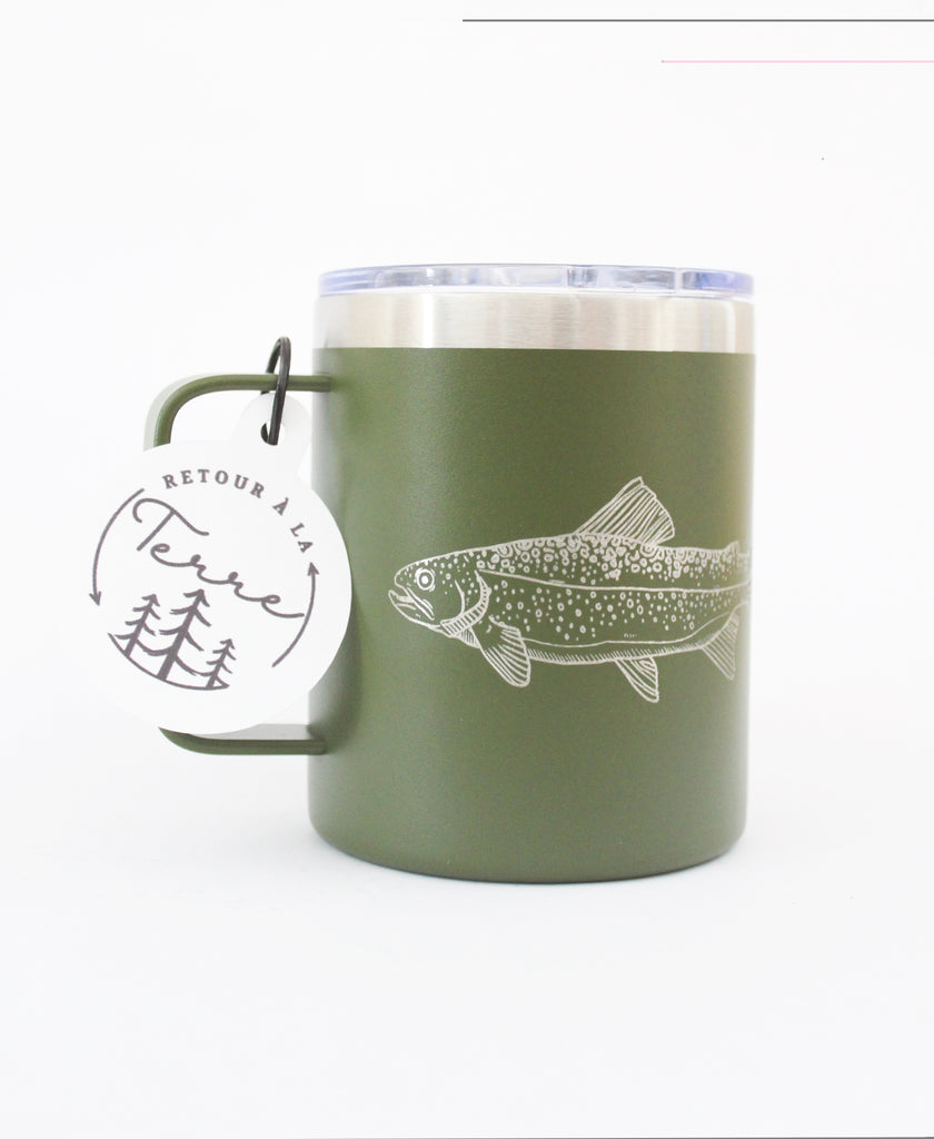 Tasse ISOTHERME À POIGNÉE - Truite Mouchetée - Couleurs variées - 14 onces / RETOUR À LA TERRE