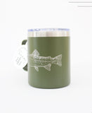 Tasse ISOTHERME À POIGNÉE - Truite Mouchetée - Couleurs variées - 14 onces / RETOUR À LA TERRE