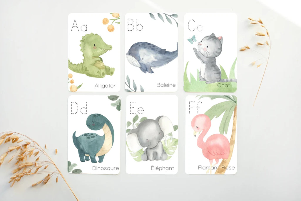 CARTES D'APPRENTISSAGE - ALPHABET DES ANIMAUX // RAINBOWS AND LOLLOPOPS INC.
