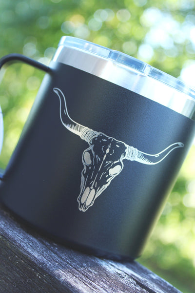 Tasse ISOTHERME À POIGNÉE - Crâne de Boeuf - Couleurs variées - 14 onces / RETOUR À LA TERRE (Copy)