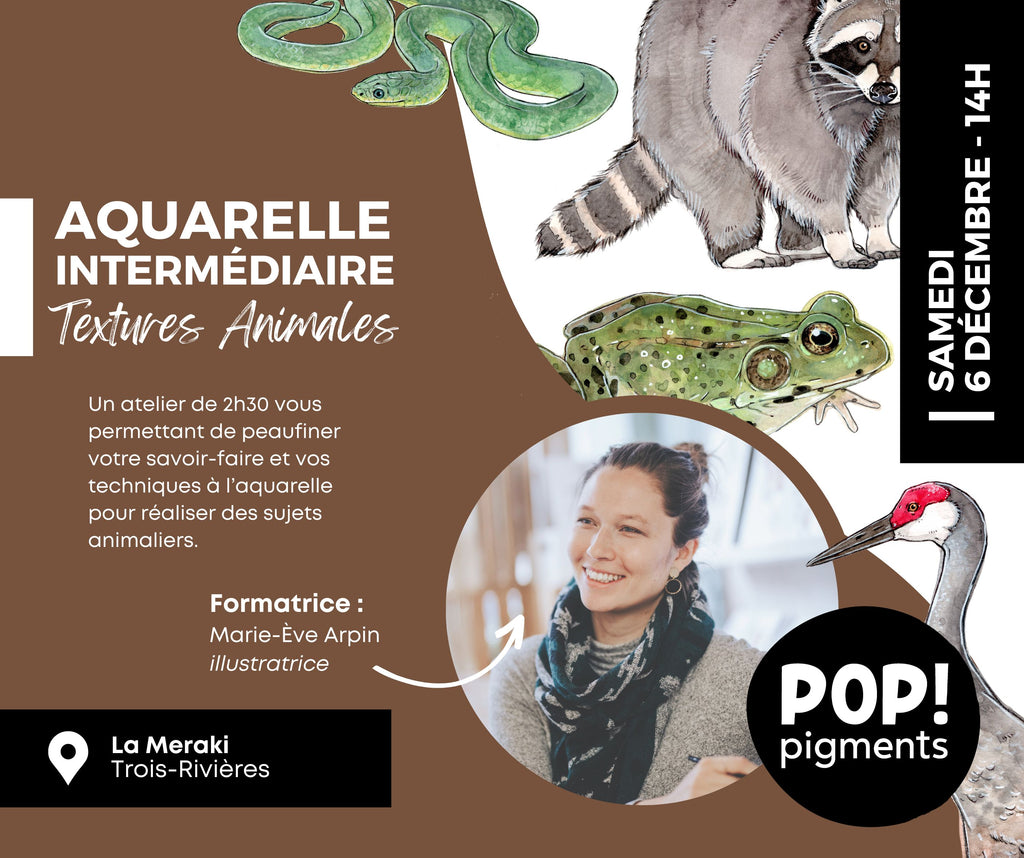 AQUARELLE INTERMÉDIAIRE - Textures Animales : avec Marie-Eve Arpin // 50$