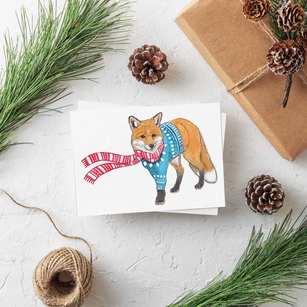 Carte de NOËL - Renard - Blanc - Joyeuses Fêtes / MARIE-ÈVE ARPIN