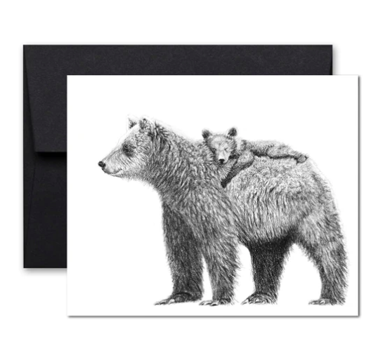 CARTE DE SOUHAIT /MAMAN OURS GRIZZLY ET SON BÉBÉ / LE NID ATELIER