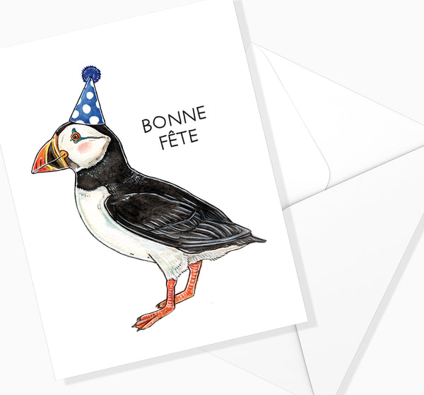 CARTE DE SOUHAIT / Bonne Fête Macareux BLANC / MARIE-ÈVE ARPIN