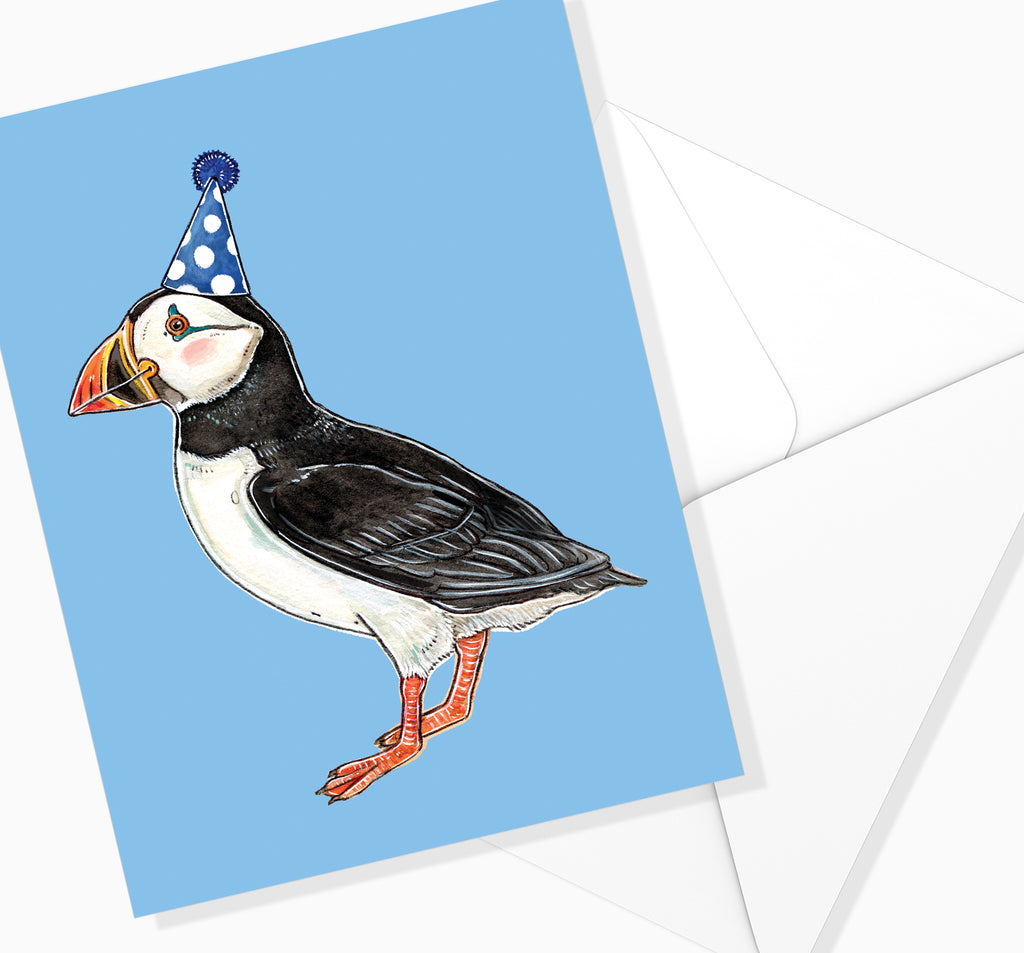 CARTE DE SOUHAIT / Bonne Fête Macareux BLEU / MARIE-ÈVE ARPIN