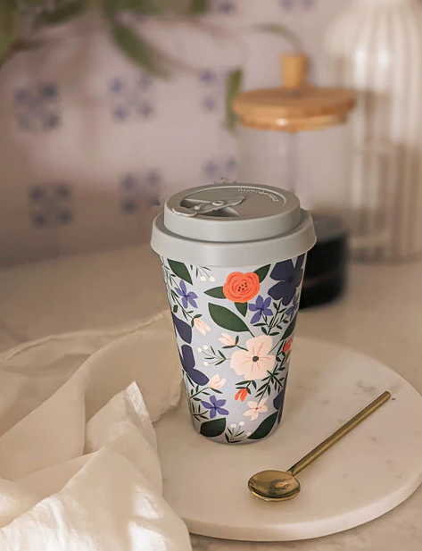 Bleu Fleur Sauvage Cafe Yo Gobelet en Bambou Réutilisable / MIMI & AUGUST
