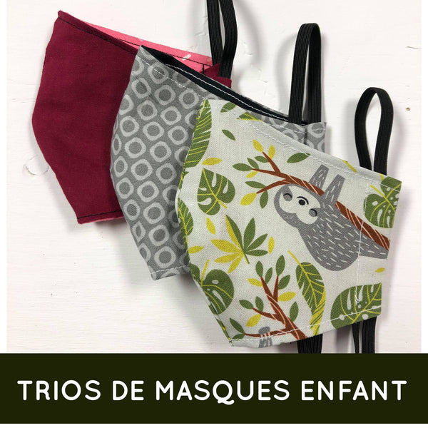 PRÊTS À PARTIR / TRIO DE MASQUES ALTERNATIFS EN TISSU LAVABLE / ENFANT