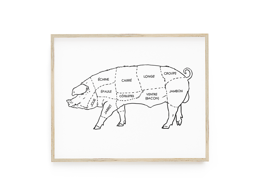 Affiche 'Porc' / Les découpes de viandes - RETOUR À LA TERRE