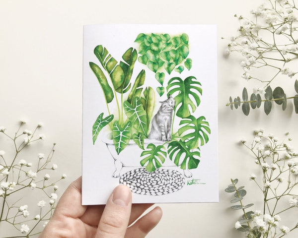 Carte de souhait / Chat et Plantes / Katrinn Pelletier