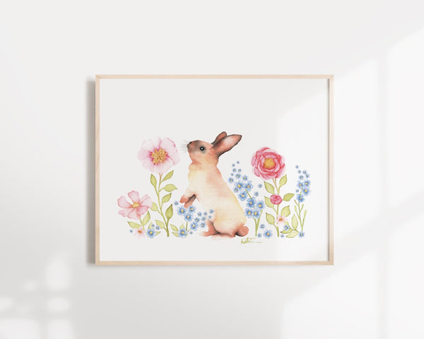 LAPIN DEBOUT  ET FLEURS  / KATRINN PELLETIER